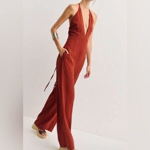 NEW Rust Orange V-Neck Two-Way Jumpsuit